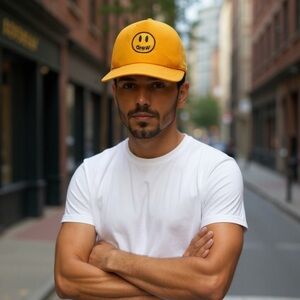 DREW Bright Yellow Emblem Trucker Cap